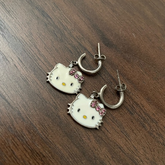 Sterling Silver and Rhinestone Hello Kitty Earrings - Picture 5 of 5